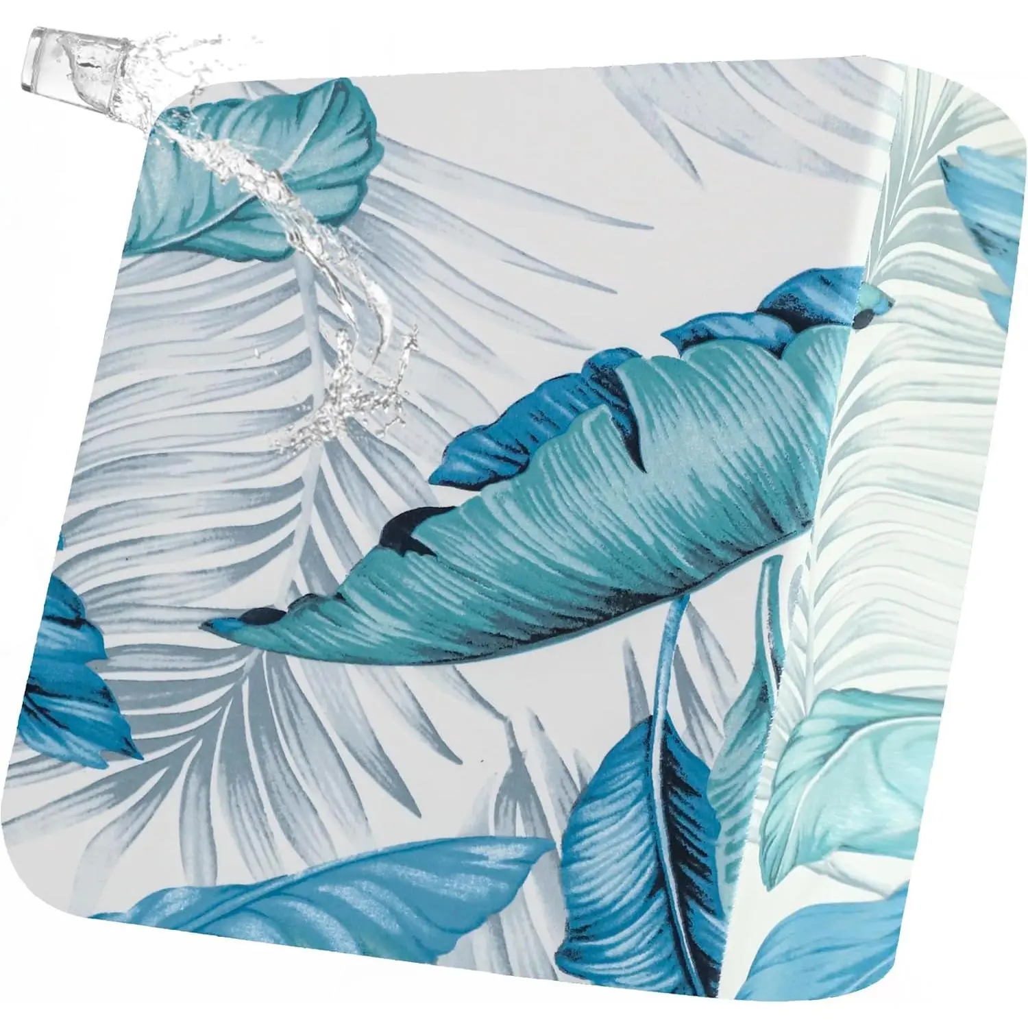 Polyester Blend-TPE Stretch Couch Cushion Cover, 24x24in 20"-24" Width 4"-8" Depth Leaf Printed Washable Waterproof Indoor Sofa Seat Slipcover, 1 Piece Blue Leaf