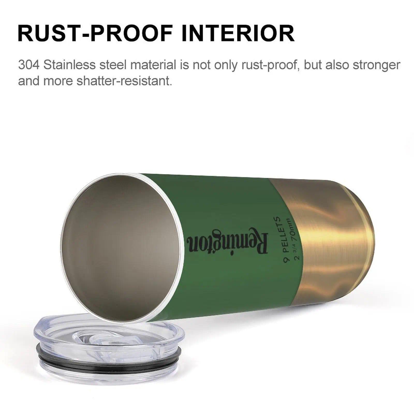 Remington Green Tumbler With Lid And Straw, 20oz Skinny Stainless Steel Water Bottle, Insulated Straight Cup, Summer/Winter Drinkware, Outdoor Travel Accessories | High Quality