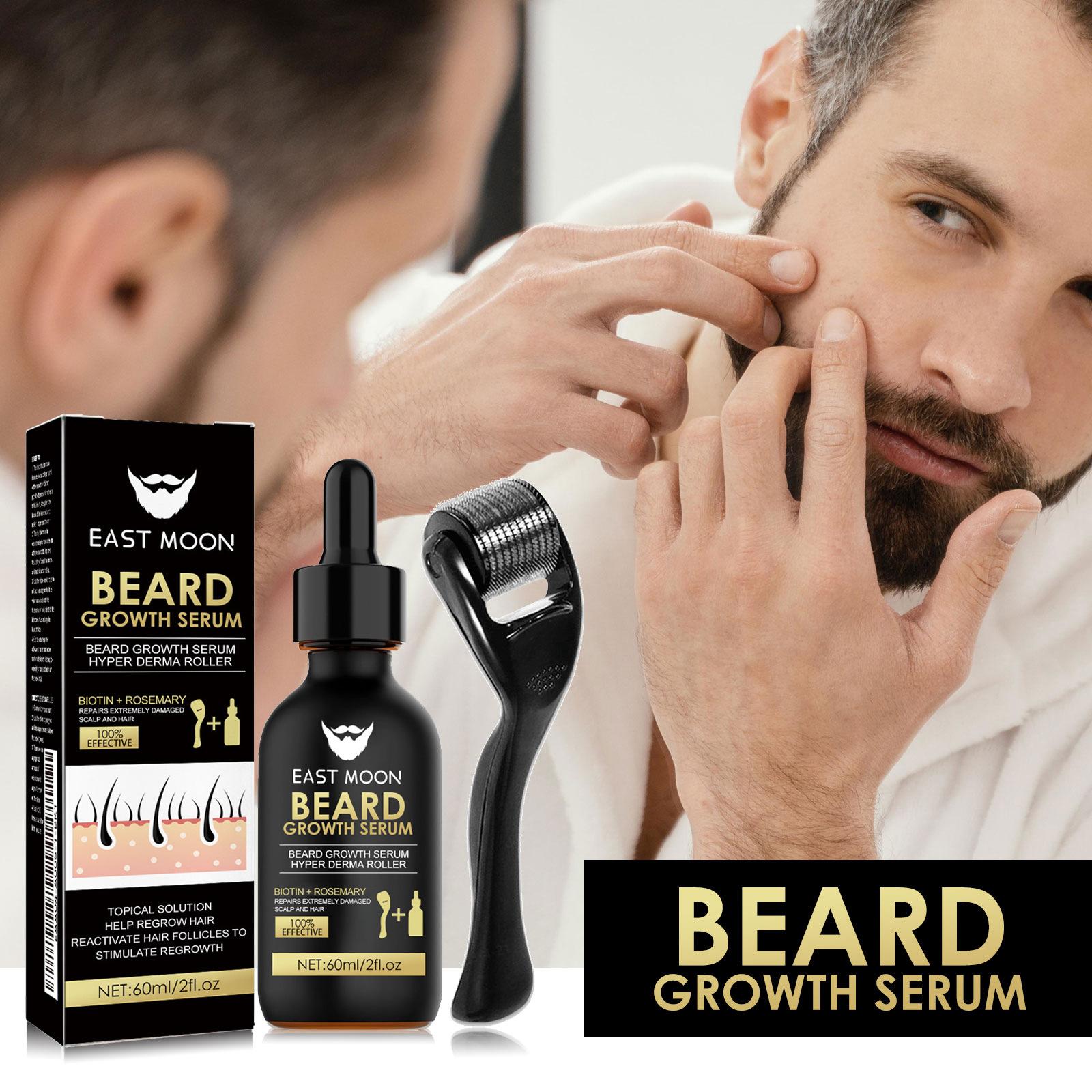 2PCS Beard Growth Serum & Beard Massage Derma Roller, 2 Counts/set Beard Care Accessories for Strengthening Beard, Beard Care Product & Tool for Men Daily Use, Comfort Hair Care Supplies, Lightweight, Nutritious Oil for Beard Care