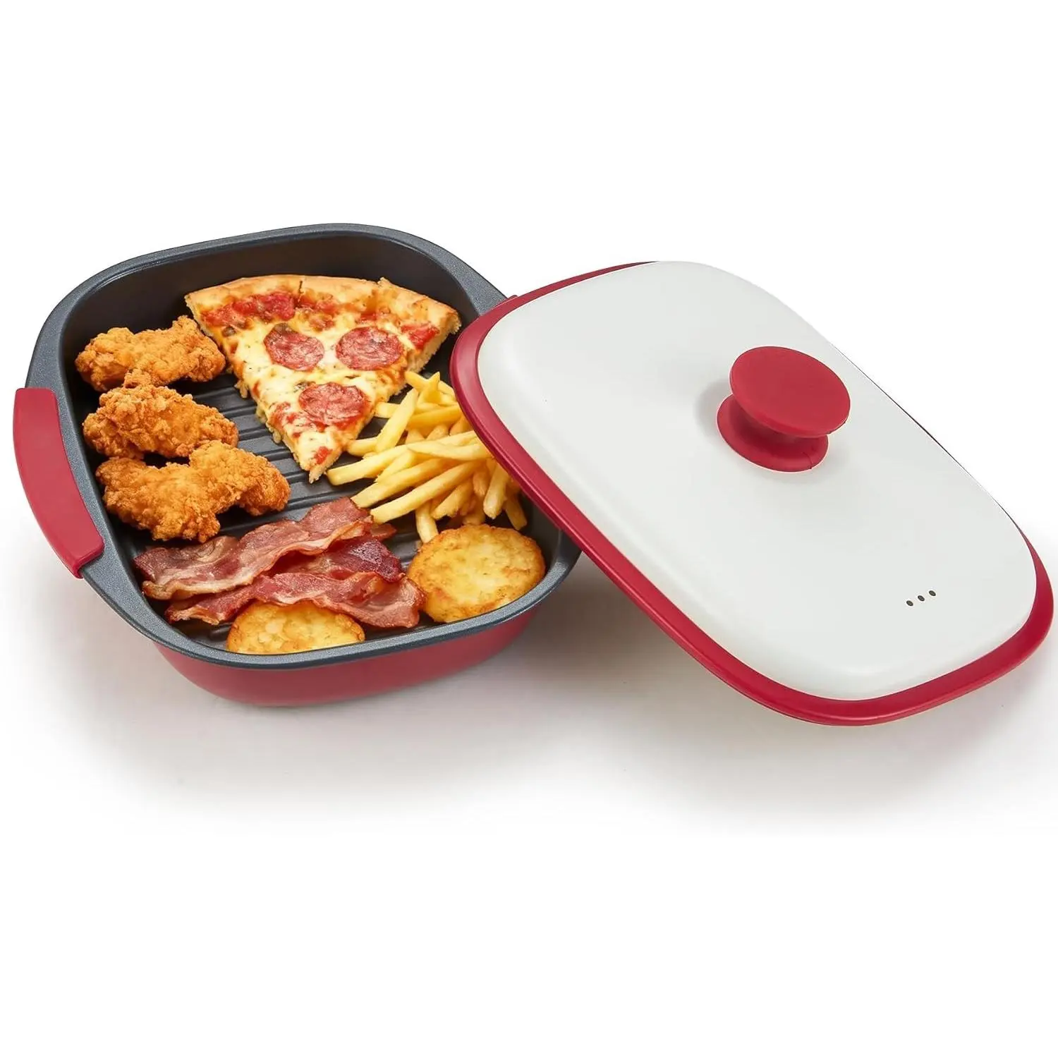 Microwave Grill Pan with Lid – Multi-Use Griddle & Crisper Tray for Browning, Grilling, and Crisping Meat, Sandwiches & Vegetables – Microwave Safe Cookware for Fast, Even Cooking