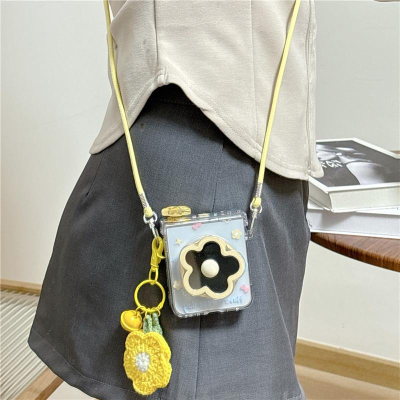 Cute Small Flower Magnetic Phone Case For Samsung Galaxy Z Flip 7 6 5 Flip6 Flip7 Cover with Magsafe Stand Lanyard Cases Funda