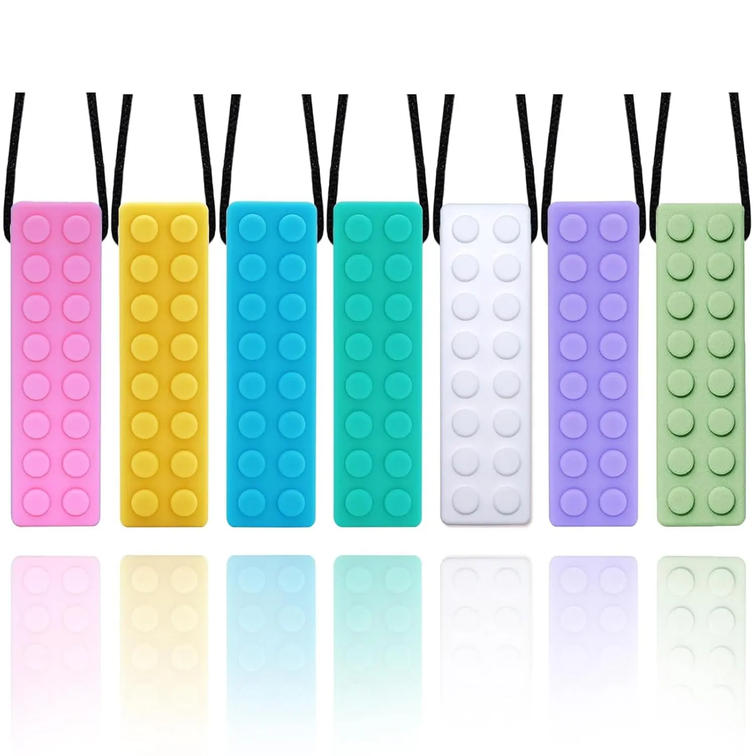 Sensory Chew Necklaces Bundle for Kids & Adults, 7 Pack Silicone Oral Motor Chewy Teether Fidget Toys for Boys and Girls with ADHD, Autism, Teething, Biting, Chewing(Gift)