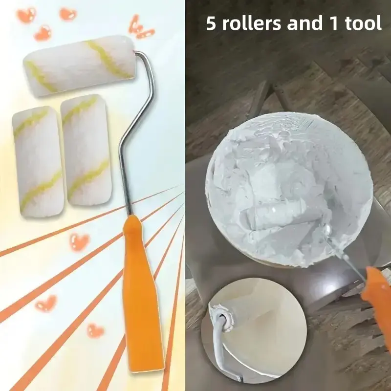 6-Piece 4-Inch Microfiber Rollers, High Absorbency, Mini Fabric Rollerset, Lightweight Metal Handle, Ergonomic Plastic Handle, Wall & Door Use