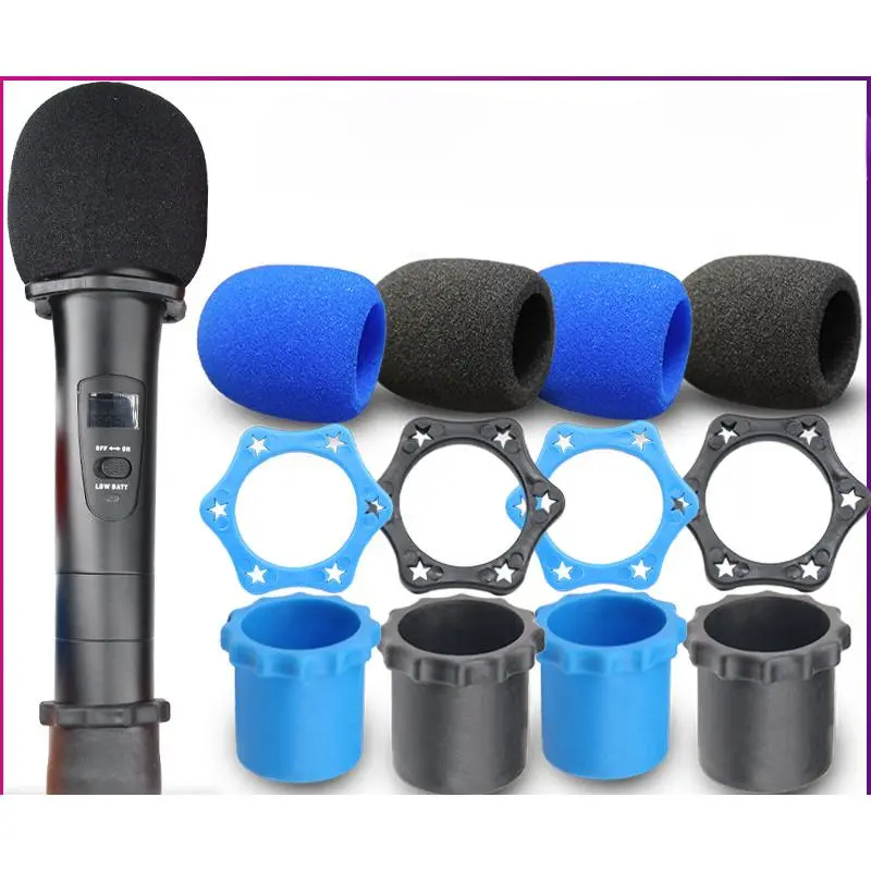 KTV Microphone Universal Protective Accessories Kit - Hexagonal Anti-Roll Component, 4-Corner Shockproof Guard, Bottom End Cover, Anti-Slip Grip
