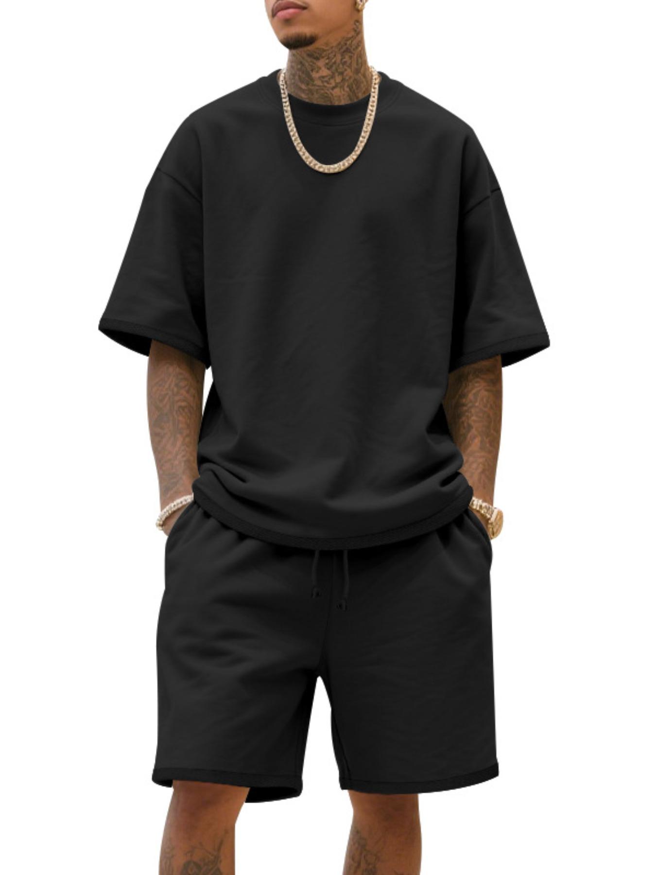 Men's Summer Casual Set, Pure Color Round Neck Short Sleeve Tee & Shorts, Classic Loose Fit Sportswear, Comfortable Daily Wear