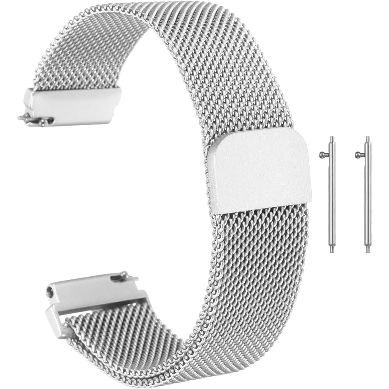 Stainless Steel Mesh Watch Band 16mm Quick Release Metal Replacement Watch Strap with Magnetic Buckle for Men Women, Silver Tone