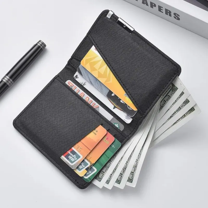 Men's Slim Black Faux Leather Bifold Wallet with ID Window - Business Card Wallet, Funky Glamorous Romantic Adults' Fashion Accessory, Ideal Gift for Fathers, Business Use