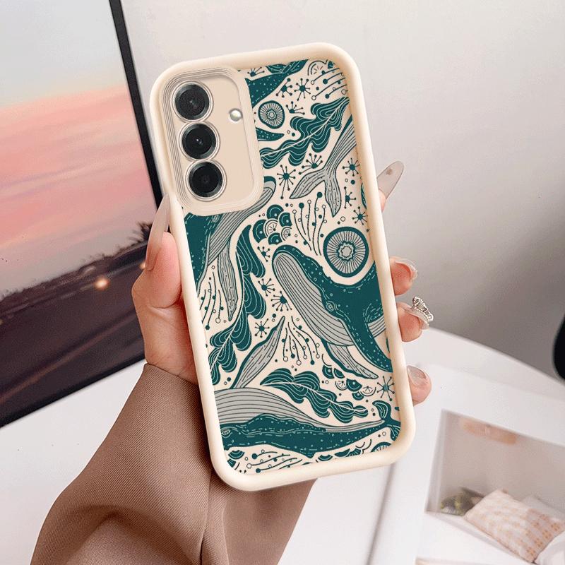 Vintage Deep Sea Whale Phone Case Suitable for Samsung Galaxy S26 S25 S24 S23 S22 S21 Fe Plus Ultra A13 A14 A15 A16 A17 A33 A34 A35 A36 A52 A53 A54 Note20 Edge Anti-Drop Full Cover Black Phone Case