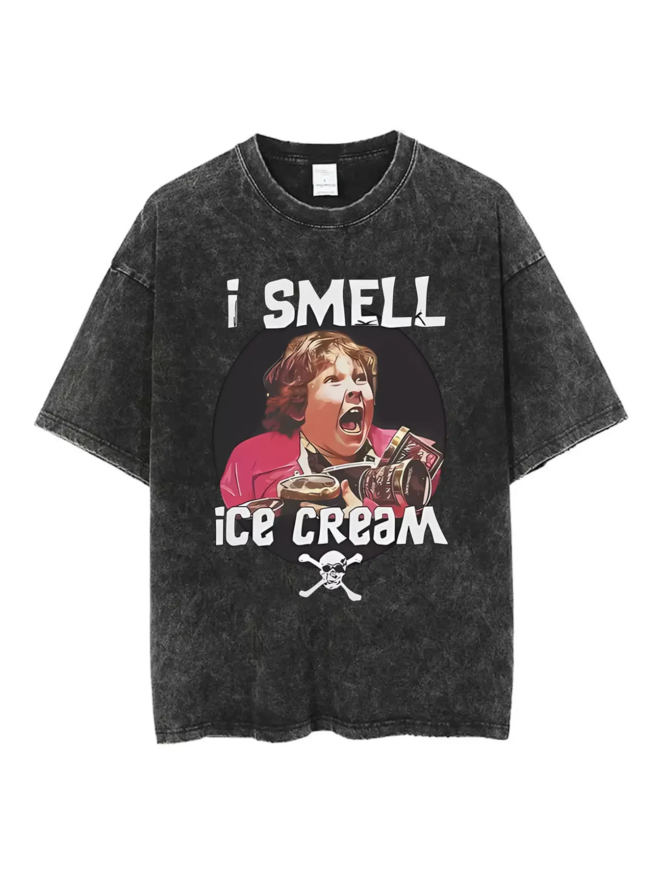 The Goonies Sloth I Smell Ice Cream Graphic T-Shirt Vintage Washed Black Oversized Tee, Perfect Gift Cool Shirts,Graphic Washed Oversized Tees for Men & Women,Summer Round Neck Short Sleeve ,Sports Shirt,Workout T-shirt