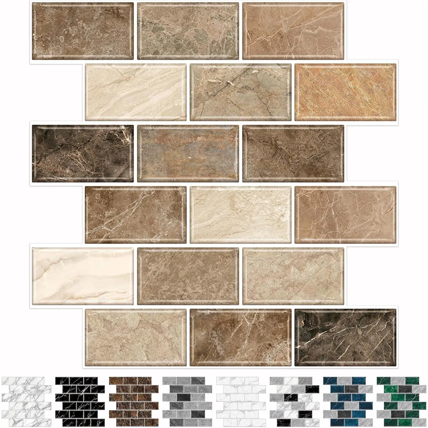 10-Sheet Stick on Backsplash for,12"x12" Peel and Stick Self Wall Tiles Back Splashes for Brown Marble Look