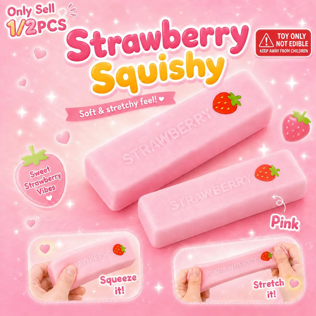 1/2 PCS Butter Bread Squishy, Strawberry Butter Squishy, Anxiety Squishies, Soft Stretchy Squeeze, Butter Stick Soft Squeeze Balls, Squishy Sensory Fidgets, for Adults, Office & Study, Sensory Stress Reliever, Stress Relief Aid