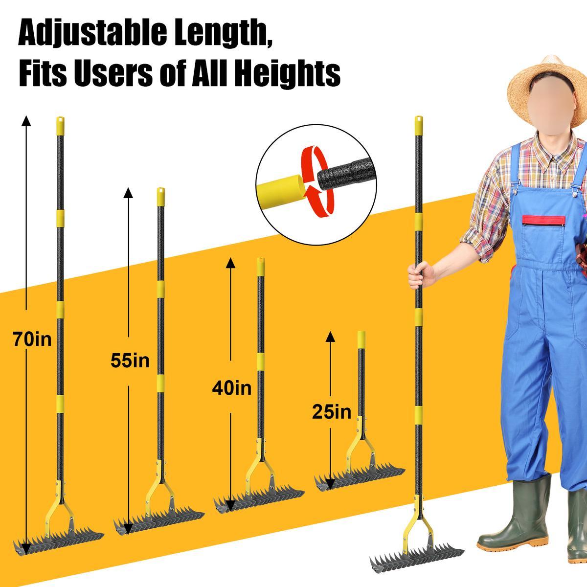 Thatch Rake, Heavy Duty Lawn Thatching with Adjustable Stainless Steel Handle,Multiple Garden Rake for Leaves,Lawn Loosening Soil,Backyard,Garden