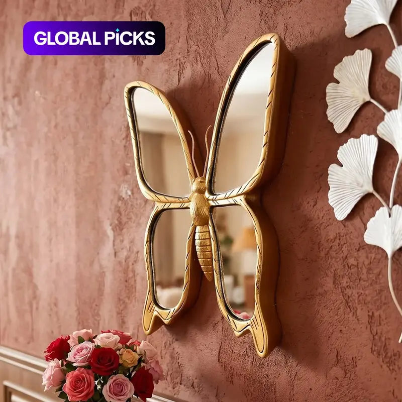 Butterfly Design Wall-Mounted Mirror, Unique Wall Decor, Vintage Resin Butterfly Wall Hanging Decor for Living Room & Bedroom Decoration #GLOBAL PICKS