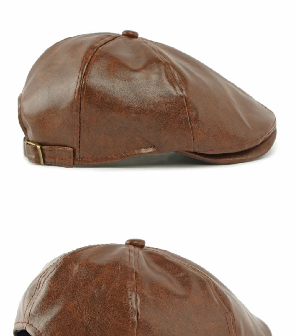 HT4937 Mens Beret Women Autumn Winter PU Leather Hat Retro Artist Painter Beret Hat Male Female Ivy Flat Cap Octagonal Beret Cap