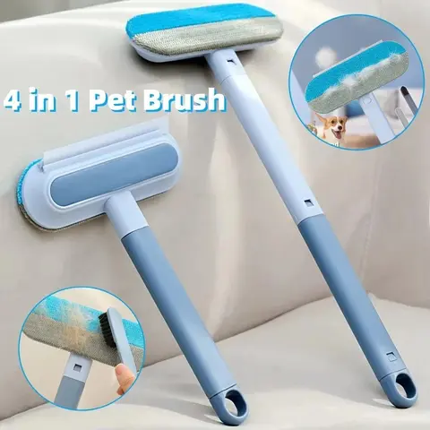 Multi-Functional 4-in-1 Pet Hair Remover Brush, Long Handle Manual Pet Hair Removal Tool, Portable Car Home Glass Scraper for Pet Hair, Fur Removal Tool