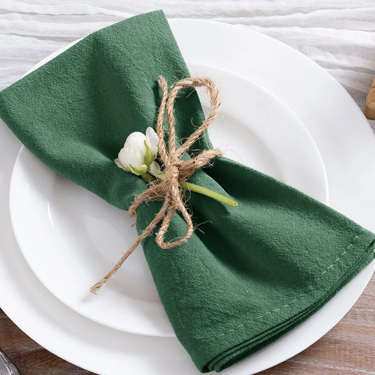 MLMC 8 Pack Emerald Green Cloth Napkins Rustic Washable Cotton Linen Napkins Set of 8 17"x17" Reusable Dinner Napkins Cloth for Wedding Baby Shower Party Decor Use