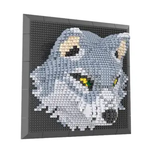 3D Building Blocks Wolf Head Mural Wall Block DIY Animal Pendant Wall Decor Wall Hanging Sculpture Home Decor Toys Birthday Gifts, Christmas Gifts