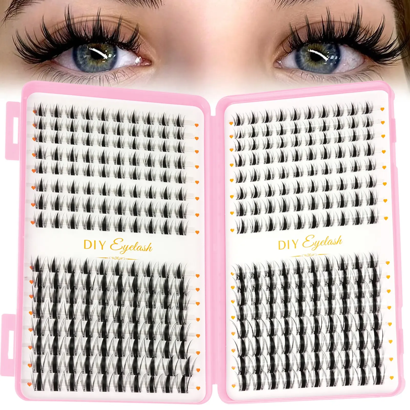 320pcs DIY Cluster Lashes, DIY Makeup Lashes, grafting eyelash suit, diy eyelash extensions, natural cat's eye animation style, suitable for all eye types, soft, comfortable and light, suitable for DIY at home, daily dating and travel, and reusable.