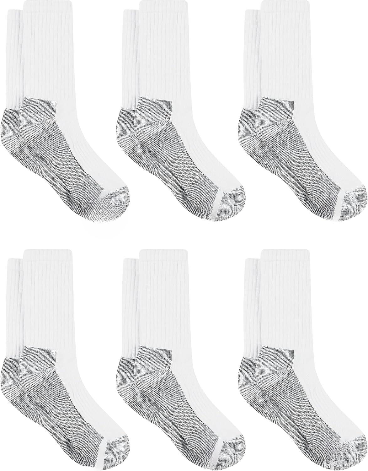 Men's Work Socks, Cushioned Crew Socks, Moisture-Wicking Socks & Odor Control, Black & White, 6 & 12 Pack Available