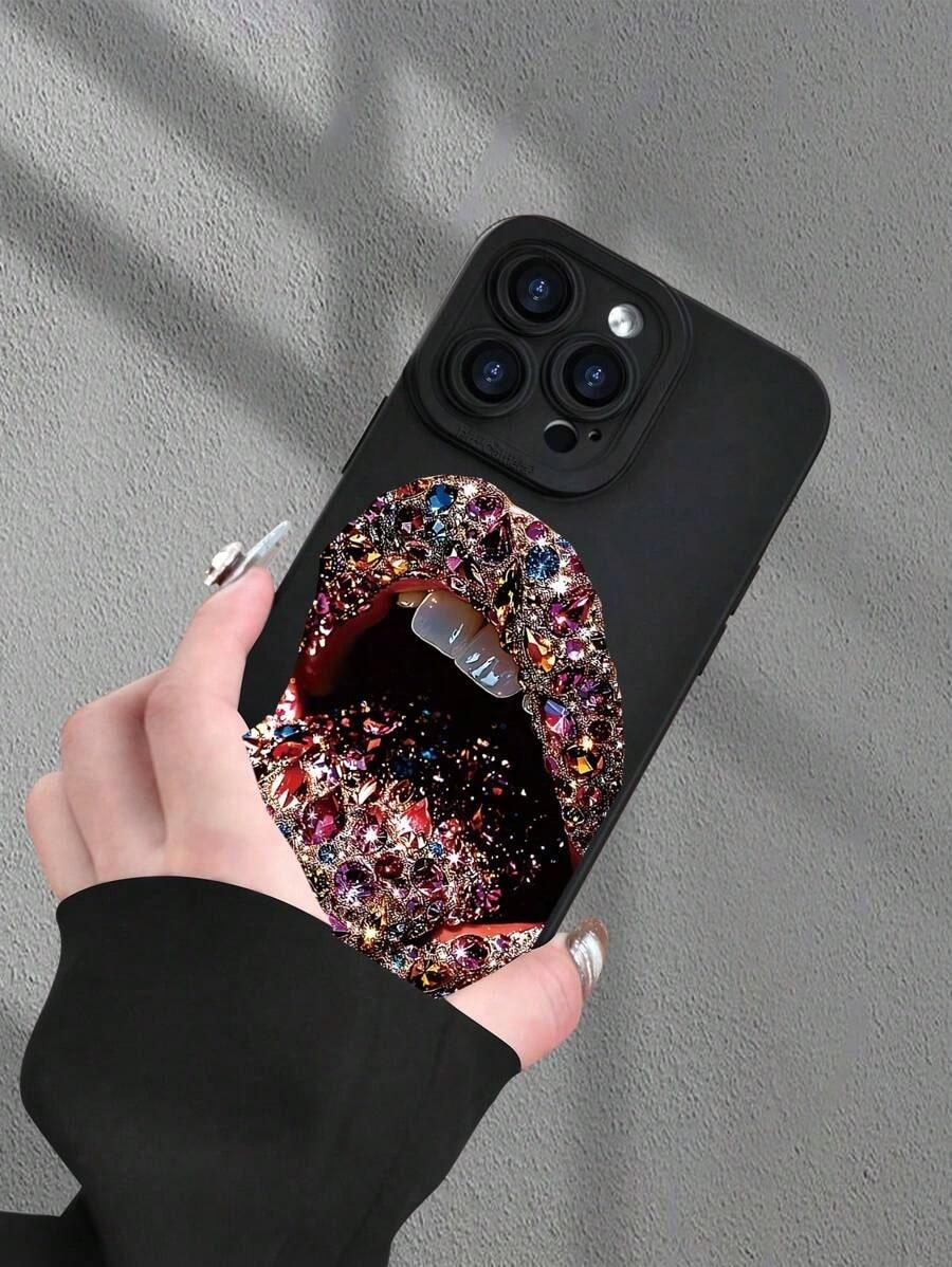 1pc Sexy Lip Print 2D Pattern Creative Vintage Art Style Phone Case, Suitable For GiftingTo Family, Couples, Birthdays, Soft Protective Case Suitable For IPhone17/16 Pro Max/15 Pro Max/14 Pro Max/13 Pro Max/12 Pro Max Waterproof  Scratch Resistant