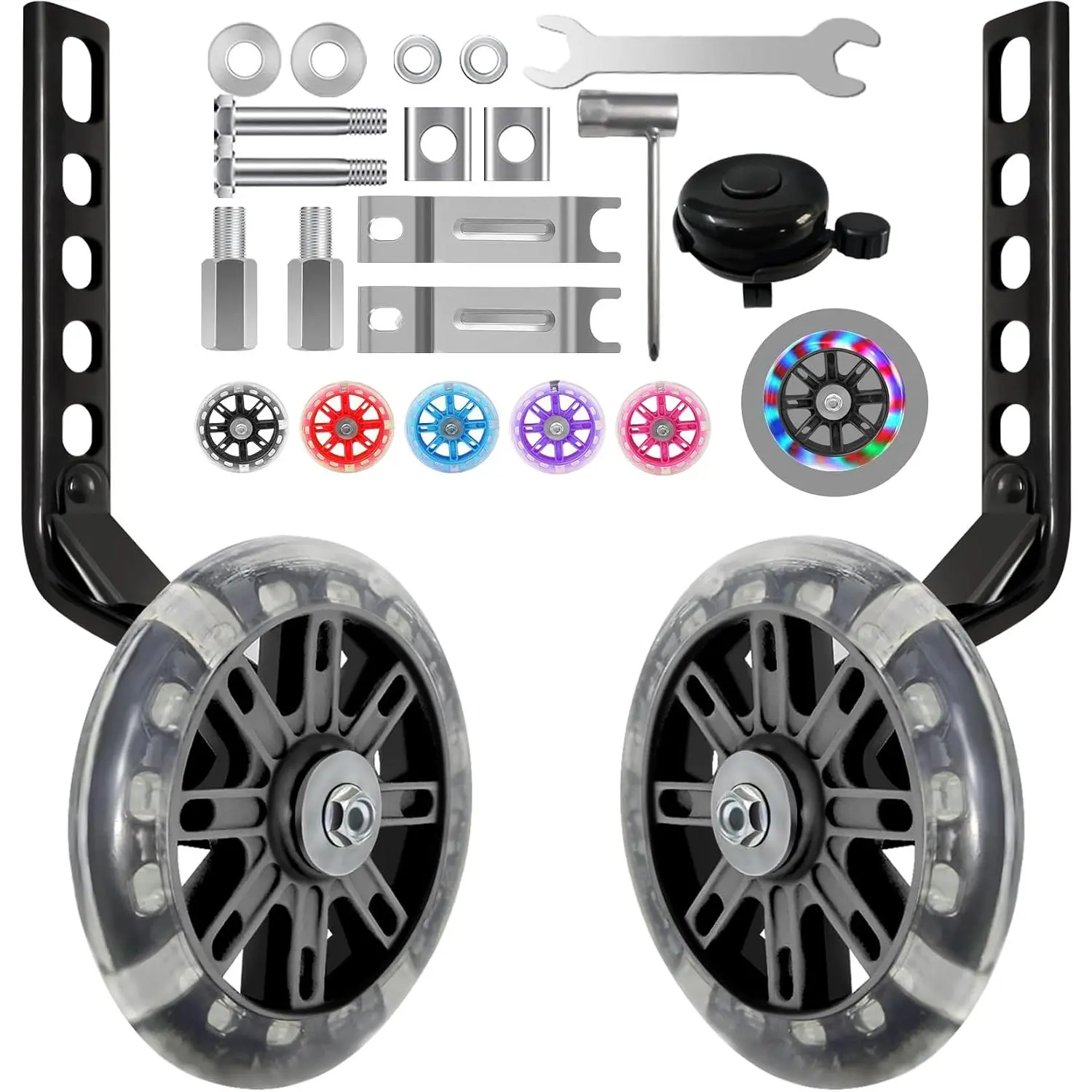 Bike Training Wheels Mute Flash Wheels with Adjustable Bicycle Stabilizer Mounted Kit Compatible for 12 14 16 18 20 inch Single Speed Bike