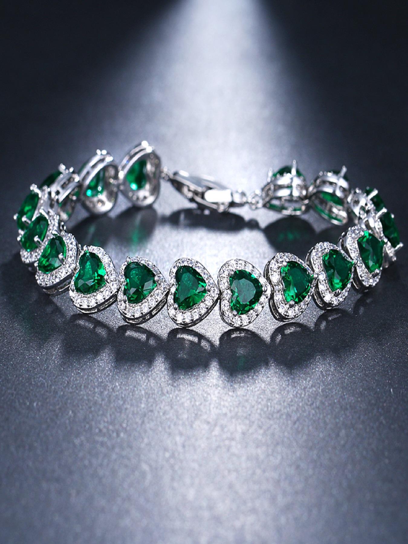 Women's Elegant Colorful Heart Shaped Zircon Decor Bracelet, Exquisite Trendy Bracelet, Fashionable Jewelry for Women & Girls As Gift, Heart Design Bracelet, Heart Charm Bracelet