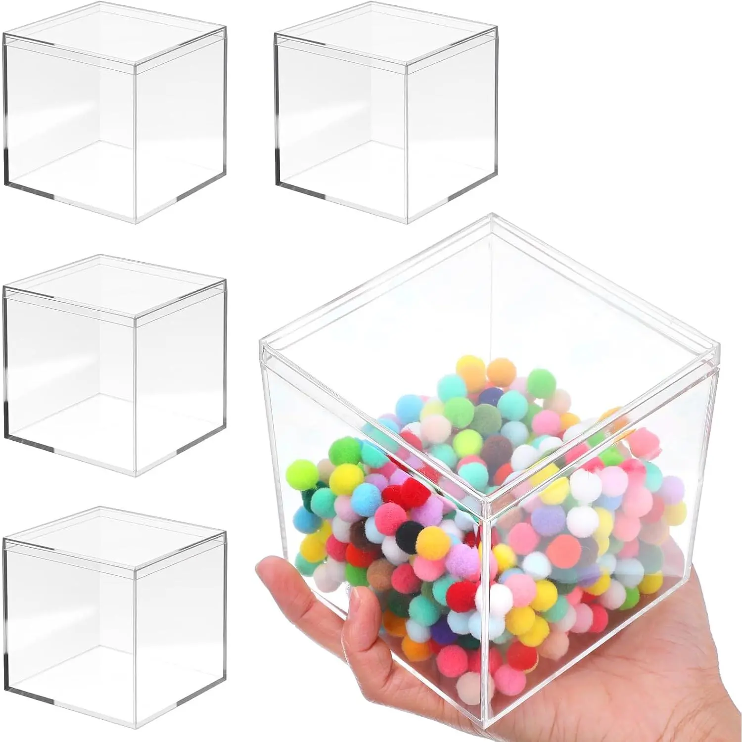 4 count Small Clear  Box 4 X 4 X 4in Clear  Box with Lid Cube Storage Containers for  Candy  Toys  (Square