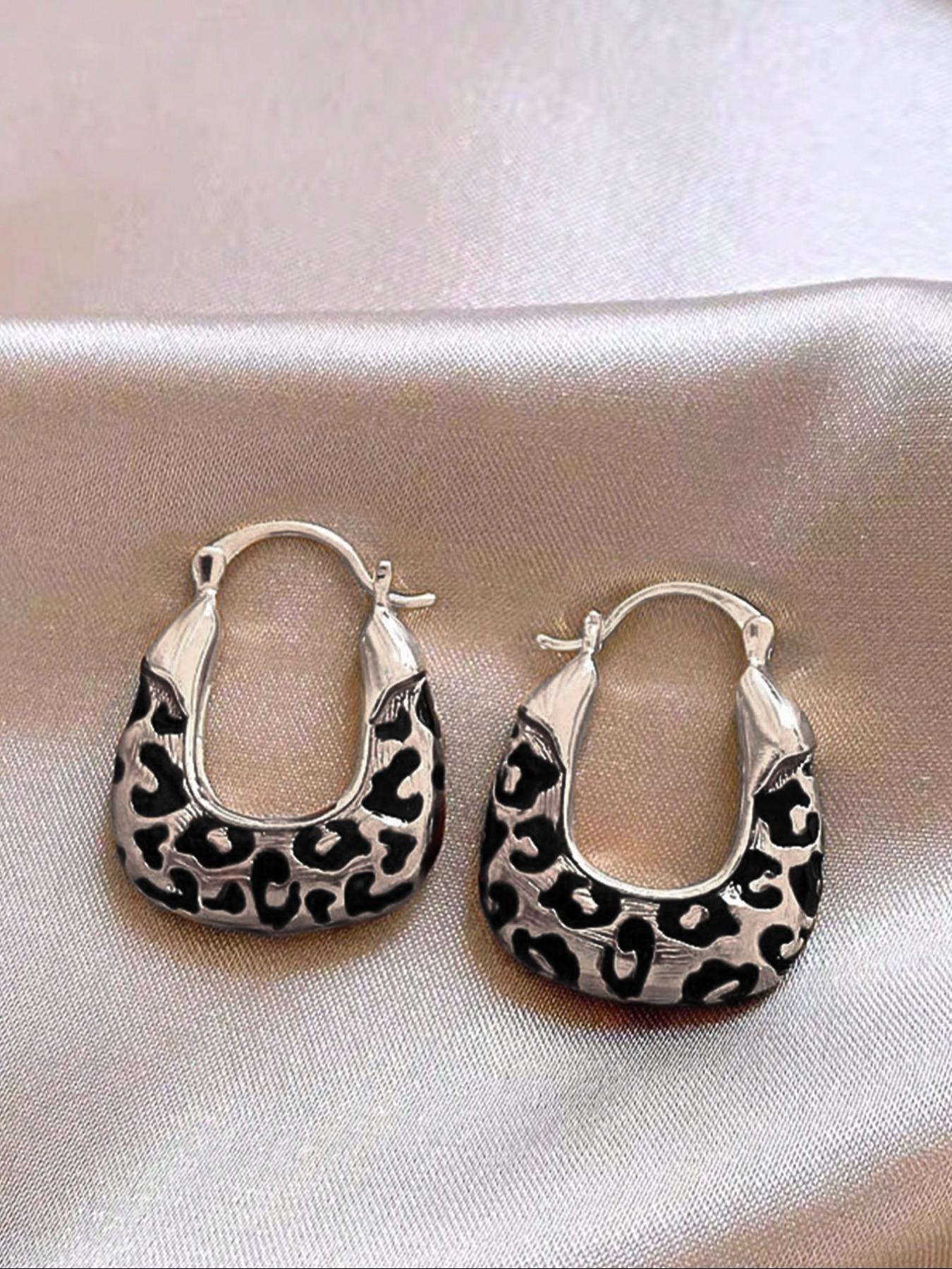 Vintage Geometric Leopard Print Statement Earrings, Y2K Aesthetic Elegant Women's Jewelry for Party & Daily Wear