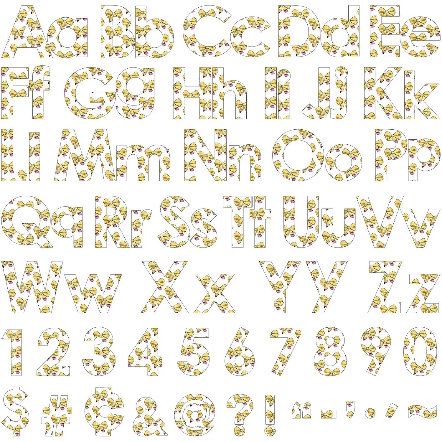 219 count Pencil Bow Bulletin Board Letters for Classroom Letters Combo Pack Set  to School Classroom Decorations 6" Alphabet Numbers Punctuation Symbols Cute Cutout Letter for Chalkboard