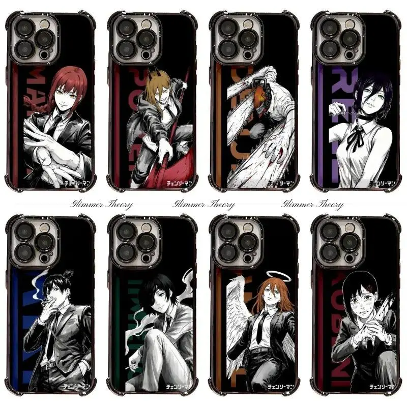 Hot Anime Black Artistic Chainsaw Man Denji Makima Reze Power Phone Cases for iPhone 17,16,15,14,13,12,11,Pro,Max,Plus Phone Cover Shockproof Protective Cover Gift For Birthday Christmas Halloween