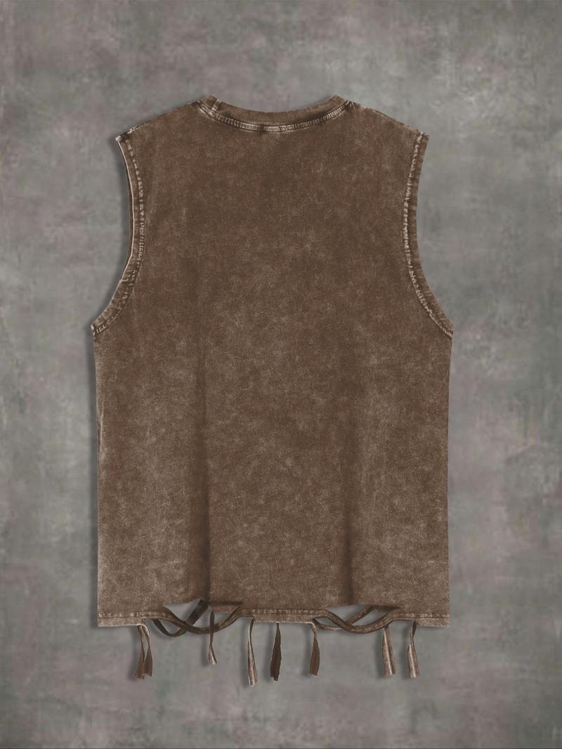 Men's Graphic Print Tank Top, Casual Street Sleeveless Round Neck Top for Summer, Men's Clothes for Daily Wear, Sleeveless Tank Tops, Cotton