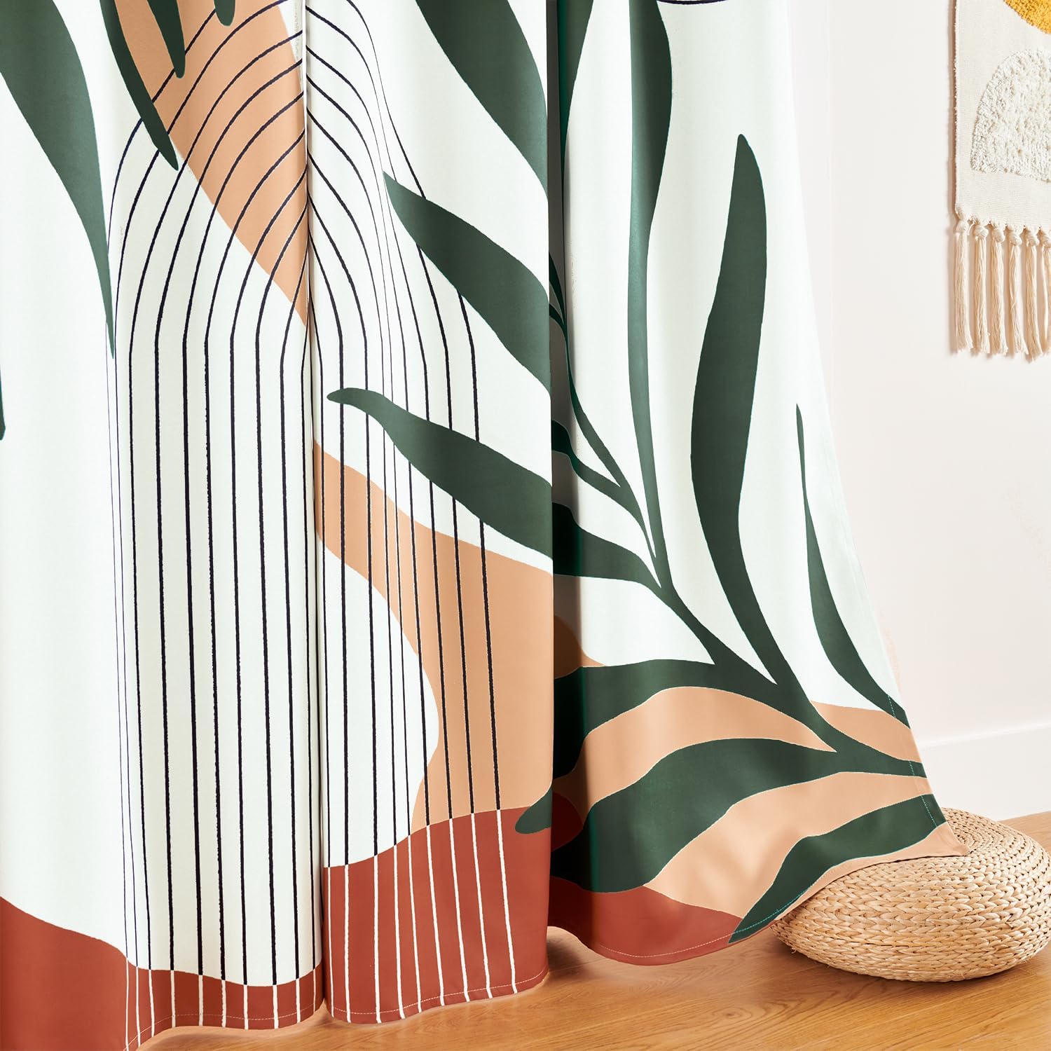 Mid Century Modern Curtains Set Thick  Boho Curtain Blackout for Bedroom Bohemian Style Decor Window Leaf Print Classical Drapes for Living Dining Room, 2 Panels, W52x72" L