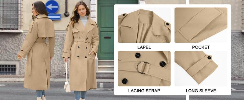 Imily Bela Womens Oversized Long Trench Coat Double Breasted Lapel Windproof Overcoat with Belt