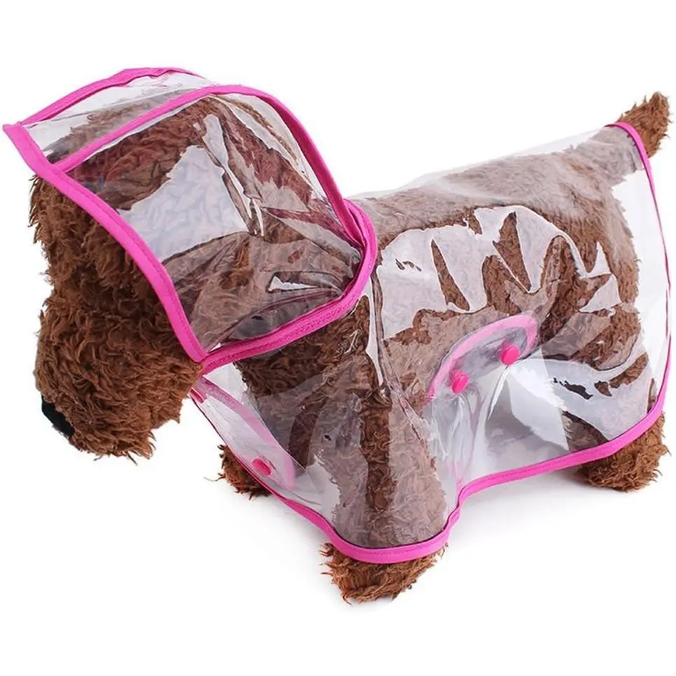Waterproof Transparent Puppy Raincoat Rainwear for Small Dogs and Cats, XS Pink