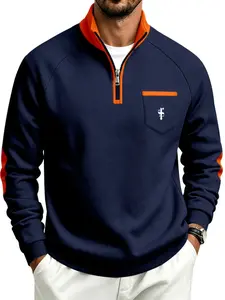 Men's Stand Collar Print Half-Zip Sweatshirt, Casual Long Sleeve Sportswear, Fashion Street Style, Soft and Comfortable, Daily Wear
