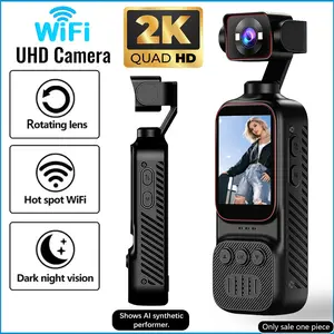Action Camera, Vlog Camera, Pocket Recorder, 2K Ultra HD, with 270° Rotating Lens & LED Night Fill Light, 8X Zoom, WiFi & USB Connect, for Travel & Daily Vlogging, Perfect Choice for Gifting