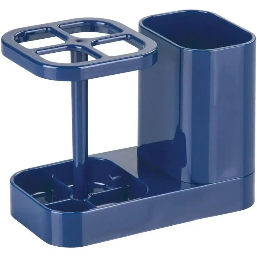 Toothbrush Holder with Storage Cup, Bathroom Sink Organizer for Toothpaste and Electric Toothbrushes, Blue