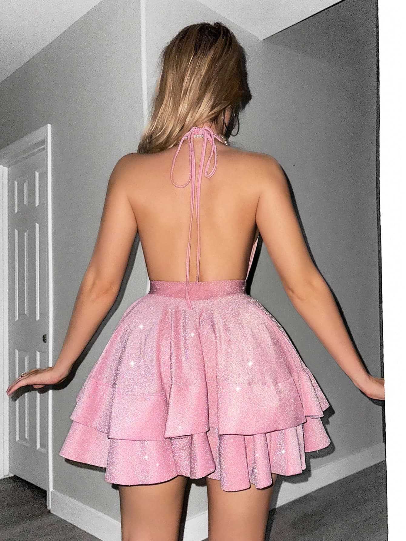 Women's Slim-Fit Evening Dress with Deep V-Neck, Sexy Style