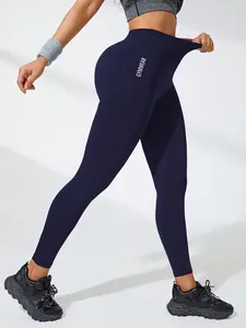 Women's Letter Print High Waist Sports Leggings, High Waist Activewear, Casual Comfy Breathable Skinny Pants for Yoga Gym Workout Running, Ladies Sportswear for All Seasons