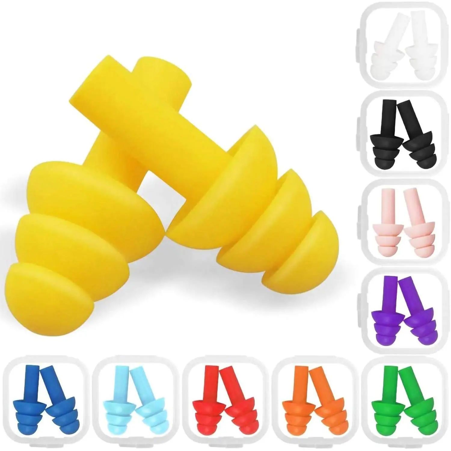10 Pairs Reusable Waterproof Silicone Noise Cancelling Swimming Earplugs with Case for Swimming and Sleeping, 10 Assorted Colors