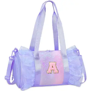 Personalized Monogram Dance Bag for Girls - 3-8 Years Kids Lightweight Water Resistant Oxford Backpack for Ballet Cheerleading Sleepovers Gymnastics Purple A