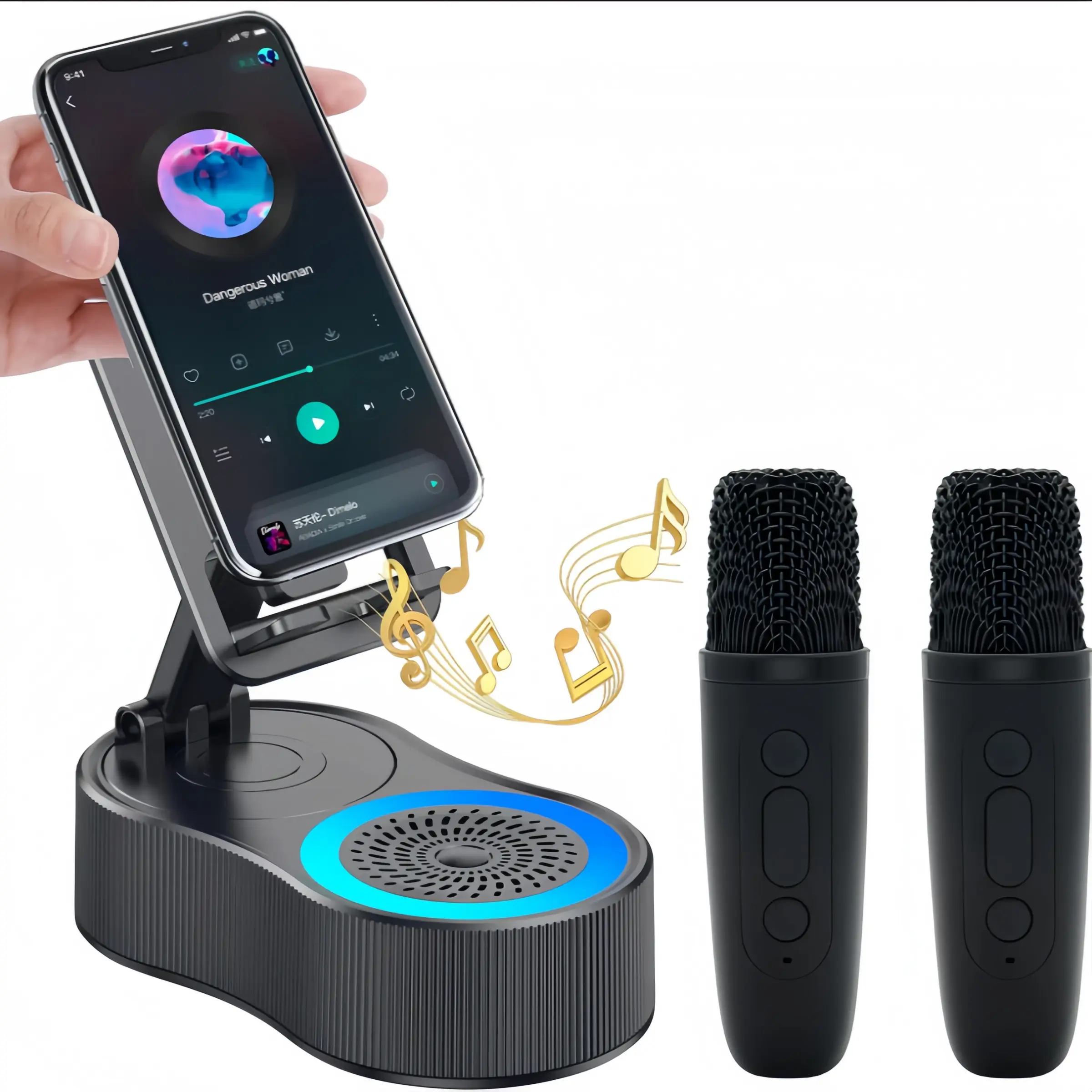 Wireless Induction Bluetooth SpeakerPhone Holder with Emergency Charging RGB Lightfor iPad iPhone Android Samsung 4000mAhBattery Surround Sound Perfect for Office Parties Gifts