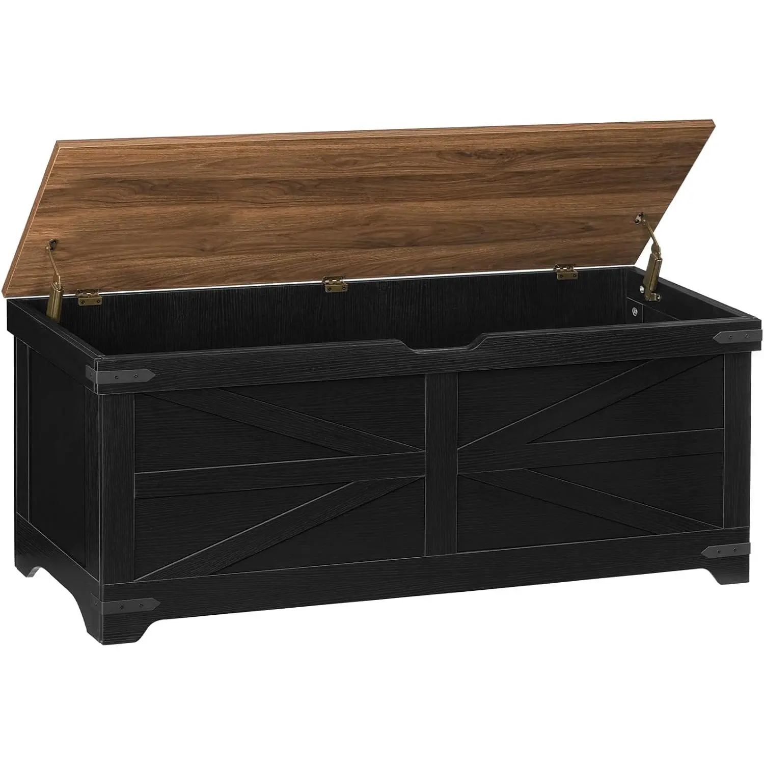 Large  Chest, .2" Wooden  Box with 2 Safety Hinges,  Style Storage Bench, Blanket Storage Chest for Living Room, Entryway, Bedroom, Black+Walnut SCHZ18601