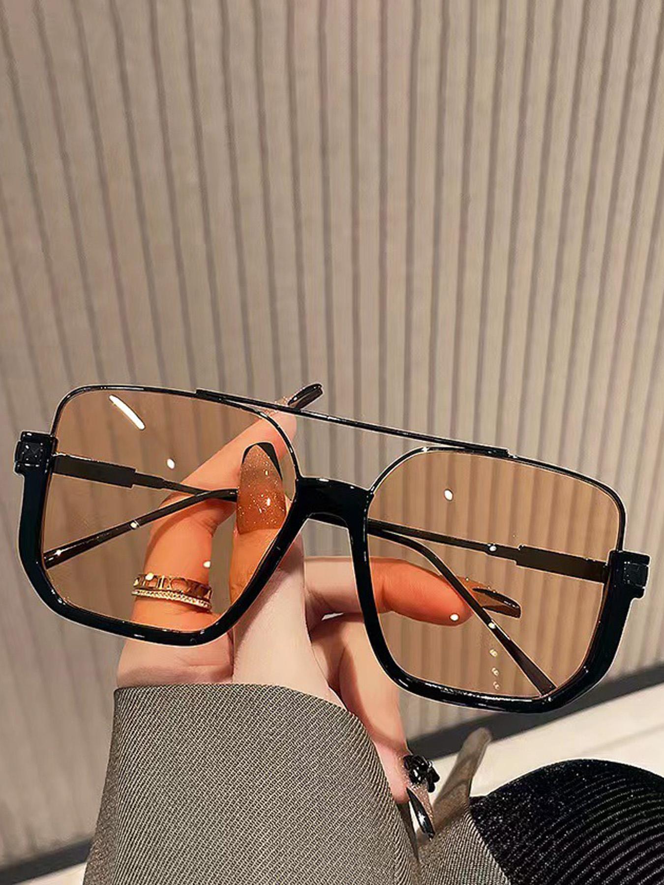 Unisex Fashionable All-match Tinted Lens Aviator Sunglasses, Vintage Trendy Sunglasses, Fashionable Sunglasses for Outdoor Activities, Sleek Rectangular Sunglasses