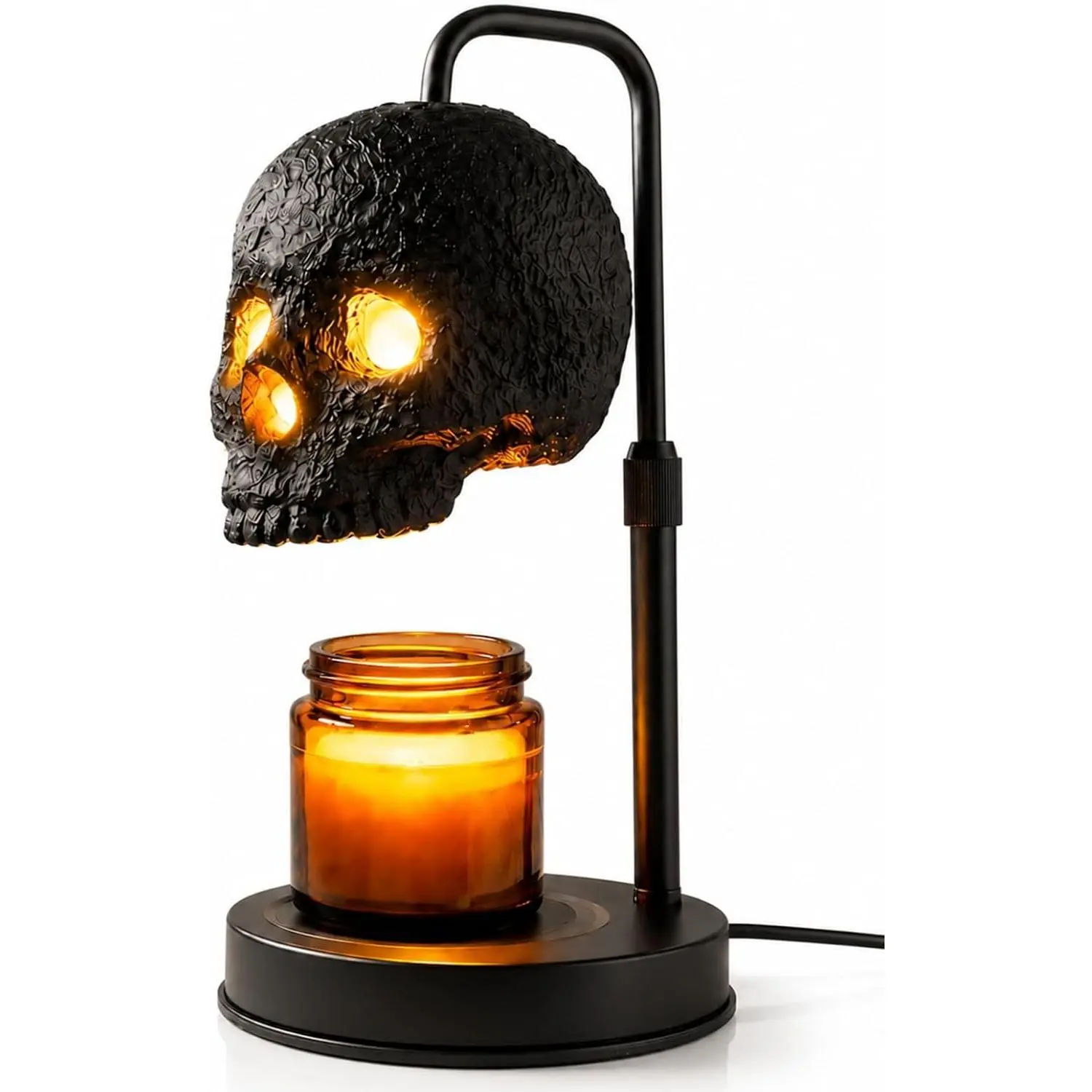 Gothic Skull Candle Warmer Lamp with Timer, Dimmer, Adjustable Height & 2 Light Bulbs - Dark Academia Aesthetic Wax Melting Candle Holder, Black Spooky Home Decor, Halloween Witchy Gift