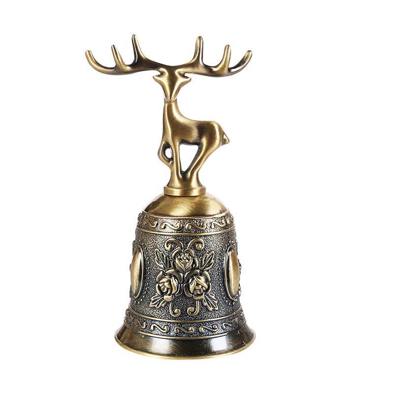 Deer Rose Hand Bell Metal Call Ring Bell Vintage Decorative Service Bell Clear Loud Sound Desktop Table Ring Bell Cute Ornamental Handheld Bell for Bar Restaurant Cafe Kitchen Hotel Wedding Party Home Desk Decoration Opening Meal Call Supply