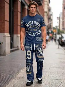 Men's Midtown City Grit 2-Piece Streetwear Set, Micro-Elastic Comfort Top & Pants, Urban Casual Outfit, Perfect for Daily & Hangouts