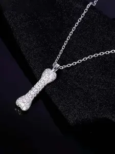Rhodium Bone Pendant Necklace, Unique Sweet Cool Lockbone Chain, Metal Material, Long-Lasting Color, Perfect for Daily Wear & Gifts