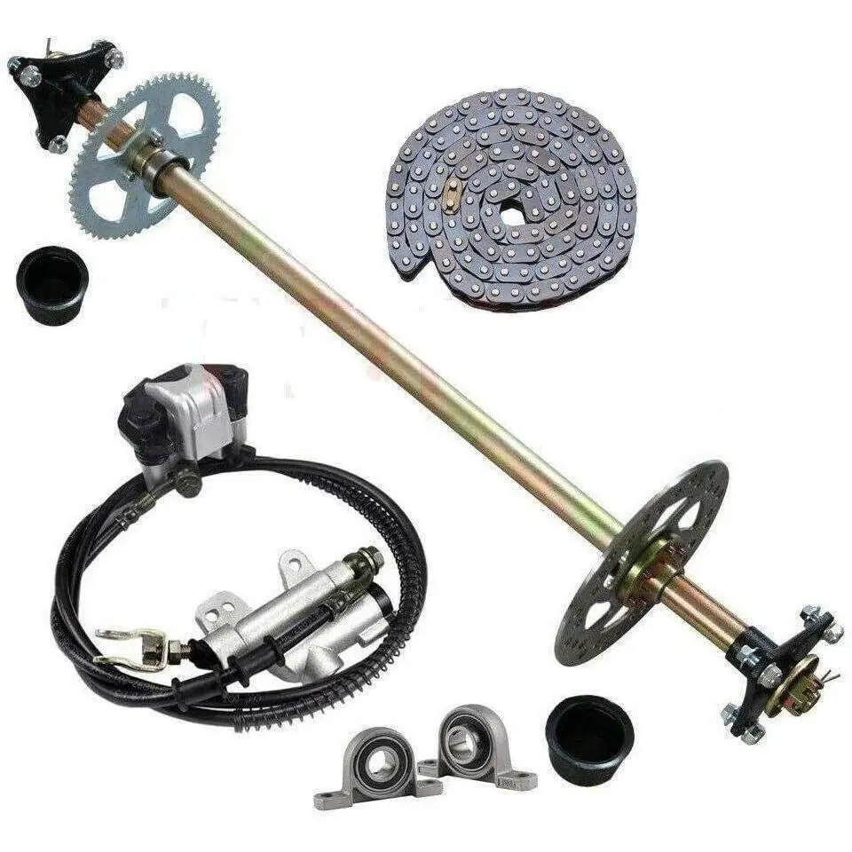 Dhz Upgraded Steel Alloys Go-Kart Rear Axle Complete Kit - 740mm/29.13in Straight Shaft, 5.61kg/12.37lbs, Brake Assembly, T8F Chain Sprocket, Excellent Performance Go-Kart Parts, 1 Unit Direct Replacement for DIY Quad Golf Carts, Easy To Clean