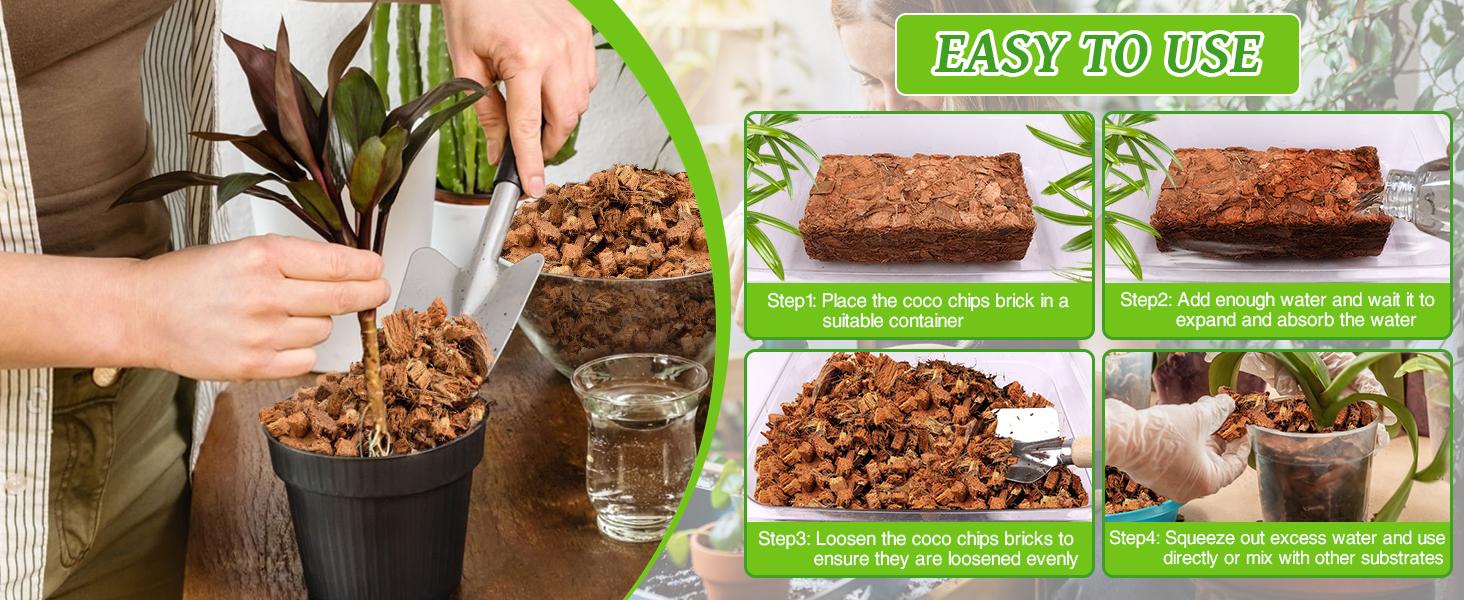 2 Pack Coco Chips Substrate for Plants- 2.2lb 100% Organic Husk Brick with Low EC and pH Balanced, High Expansion Substrate Coco Husk Mulch for Flowers, Herbs, Planting